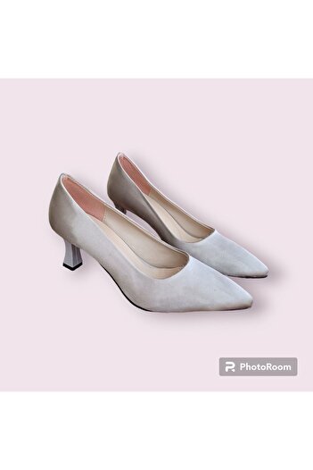 İpek women's stone color satin 6 cm heel sitiletto heels
