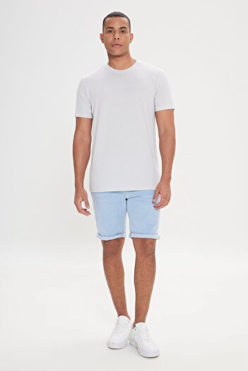 AC&Co / Altınyıldız Classics Men's Grey-white Easy-Iron Slim Fit Slim Fit Crew Neck Jacquard T-Shirt