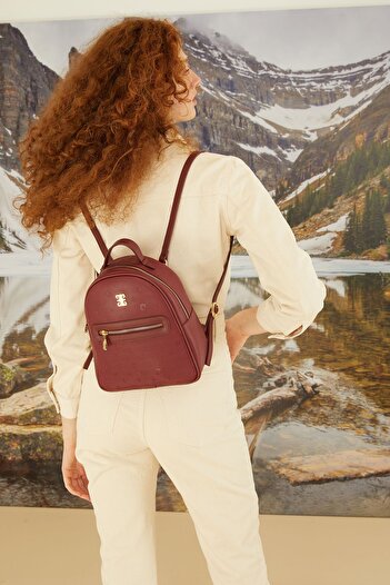 Pierre Cardin Burgundy Floater Women's Backpack 05Po22Y1541