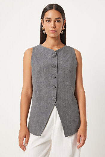 Happiness İstanbul Anthracite Sleeveless Women's Vest - TO00147