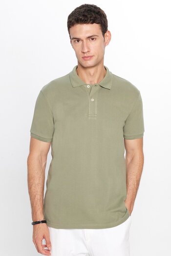 Tudors Men's Khaki Polo Collar Slim Fit T-Shirt - 100% Cotton, Soft Texture, Cool-Keeping Fabric