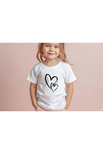 Let's Wear Girl - Big Heart Printed Basic T-shirt