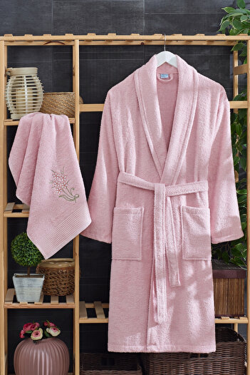 TABEA HOME Arya Embroidered Cotton Bathrobe Set - With Towel