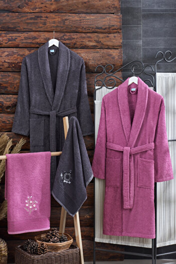 TABEA HOME Arya 4-Piece Towel Bathrobe Set Cotton Embroidered Dowry Set