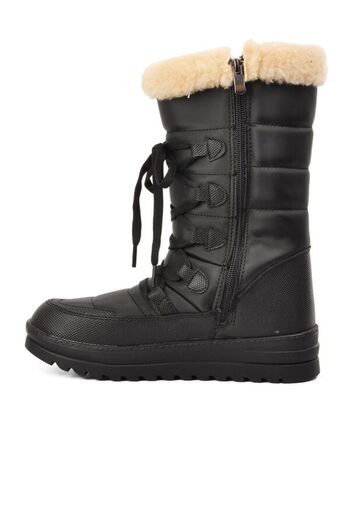 WALKWAY Black Beige Water Repellent Women's Snow Boots with Fur Inside