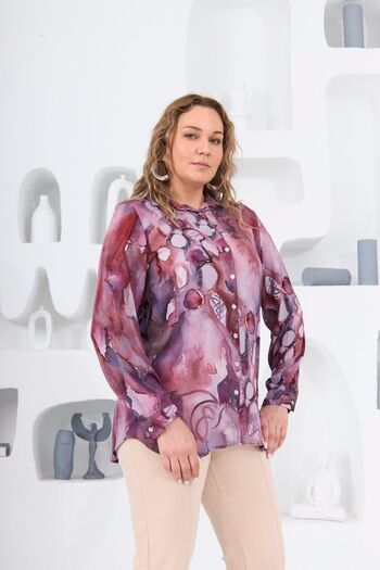 RMG Plus Size Patterned Plum Shirt