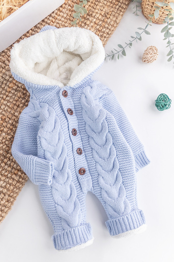 Babymod Knitwear Knitted Welsoft Lined Hooded Winter Baby Rompers