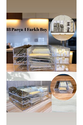 Bayev 18 Pieces Transparent Dowry Organizer Box - Spoon and Drawer Storage Organizer