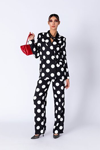 TUSSMADE Black and White Polka Dot Blazer Jacket