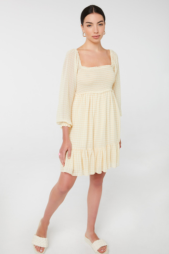 Ardene Gingham Smocked Peasant Dress