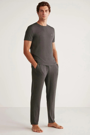 First Touch Men's Short Sleeve Soft Textured First Touch Pajamas Set
