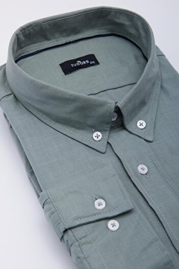 Tudors Men's Big Size Plus Size Long Sleeve Button Collar Cotton Linen Texture Plain Summer Gray Shirt
