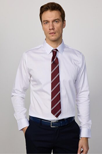 Tudors Slim Fit Μακρυμάνικο Premium Σειρά Cotton Lycra Λευκό Ανδρικό πουκάμισο