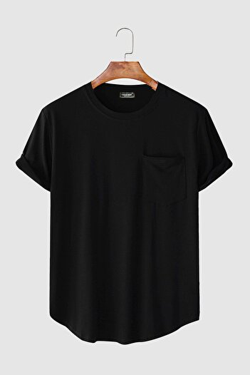 Terapi Men Erkek Yuvarlak Yaka Oval Kesim Cepli Basic T-Shirt Siyah