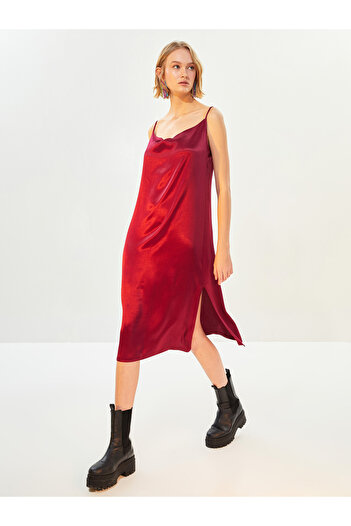 LC Waikiki Viscose Women's Dress - Flowing Collar and Straps