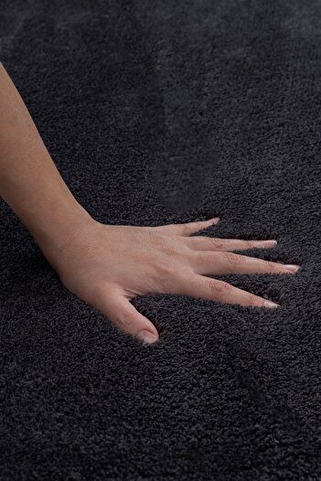 Valery Home Vl Washable Premium Pompom Fringed Non-Slip Base Post Plush Bath Mat Set of 2 Anthracite