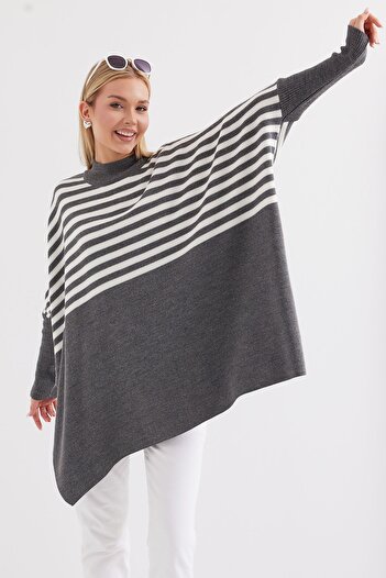 Bigdart 15783 Model Slit Poncho Sweater - F.Grey