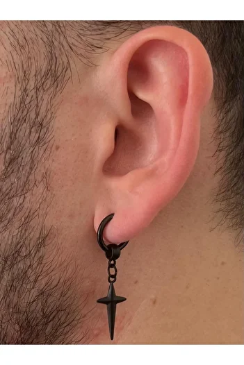 Piercing Market Steel & Silver Men's Unisex Steel Dangle Pole Star Earrings Rust No Darkening