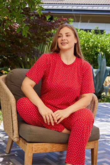 PİJAMOOD Battal Size Cotton Short Sleeve Pajamas Set