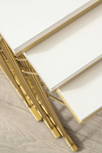 Mobievim Vienna Gold Metal Ayaklı,mdf'li Zigon Sehpa