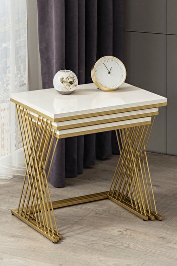 Mobievim Vienna Gold Metal Ayaklı,mdf'li Zigon Sehpa