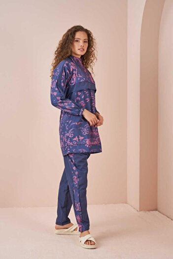 Mevra Indigo Short Patterned Hijab Swimsuit
