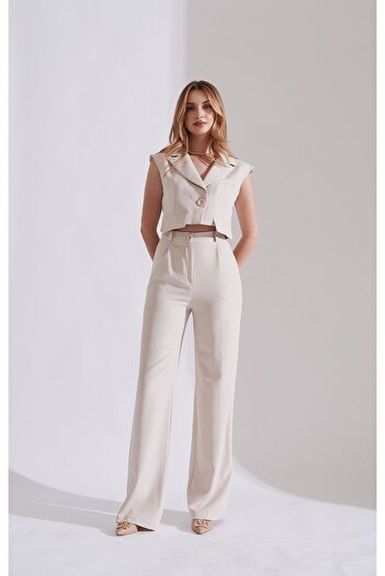 Rabia Çelik Nude Color Women's Vest and Trousers Set