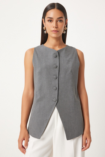 Happiness İstanbul Anthracite Sleeveless Women's Vest - TO00147