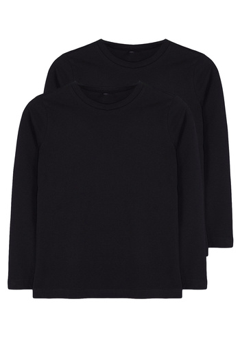 TRENDYOLKIDS Μαύρο-μαύρο πακέτο Unisex Basic 2 τεμαχίων απλό βαμβακερό πλεκτό μπλουζάκι TKDAW25TS00000