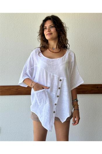 ByEnBi White Cotton Blouse - Mercury Button, Std Model
