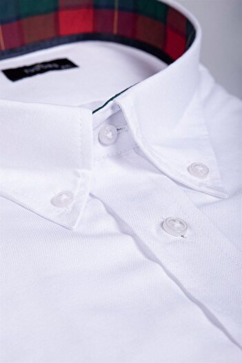 Tudors Men's Plus Size Relaxed Fit Cotton Easy Ironing Buttoned Collar Solid White Sports Shirt