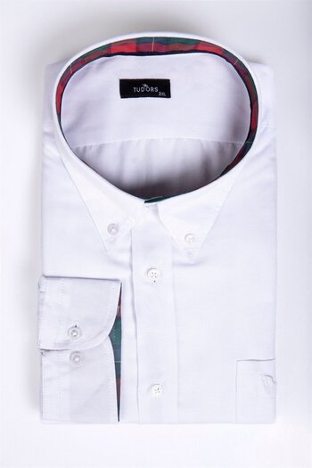 Tudors Men's Plus Size Relaxed Fit Cotton Easy Ironing Buttoned Collar Solid White Sports Shirt