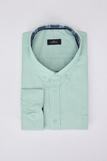 Tudors Men's Plus Size Comfortable Cut Cotton Easy Ironing Buttoned Collar Plain Mint Sports Shirt