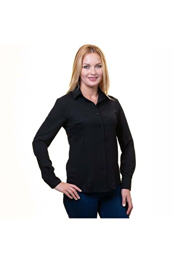 Exve Exclusive Black Basic Plain Single Color Long Sleeve Women's Shirt