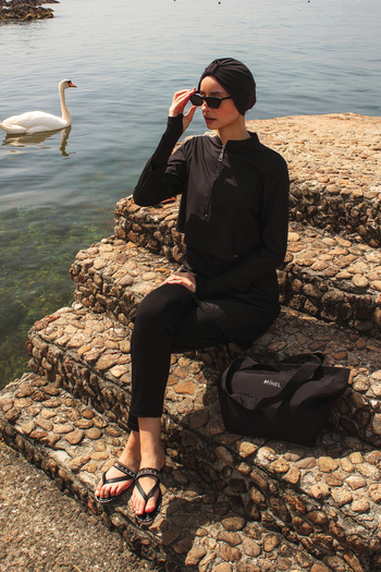 Minel Black Hijab Swimsuit - Women's Set of 2 K-047
