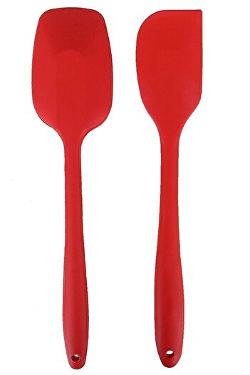viarella Red Silicone Spoon and Spatula Set of 2 - Heat Resistant, Fireproof and Non-Stick, Anti-Scratch, 27cm