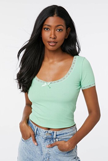 Ardene Lace Trim Cropped Tee