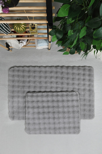 Myevilla Modern Bubble Gray Plush Bath Mat Rug - Washable Non-Slip 2-Piece Toilet Set 50X80-50x40cm