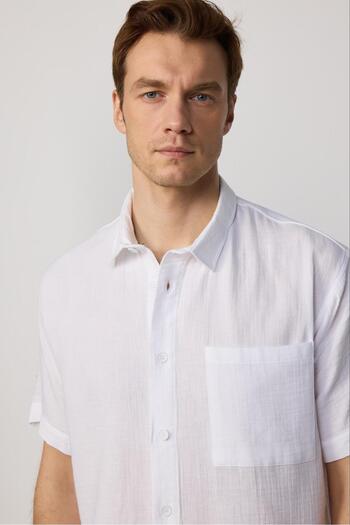 Tudors Relax Fit Short Sleeve Comfortable Cut Muslin Fabric 100% Cotton Single Pocket Summer Solid White Men's Shirt