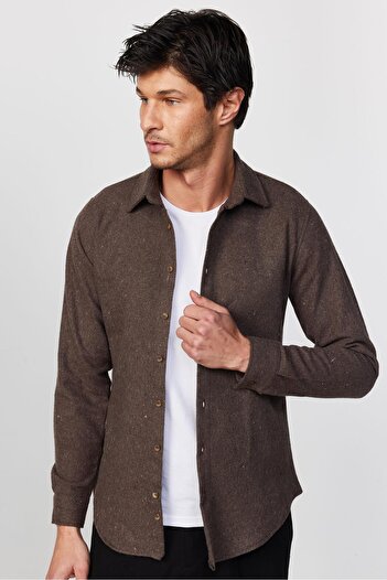 Tudors Ανδρικό καφέ πουκάμισο ξυλοκόπο - Slim Fit, Μακρύ μανίκι, Slim Fit Winter