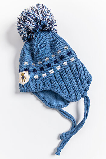 Babymod 0-18 Months Baby Boy Beanie with Teddy Bear Figure and Pompom
