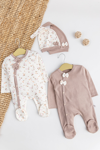 Babymod Floral Patterned 2-Piece Long Sleeve Baby Girl Jumpsuit Set