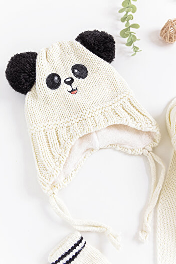 Babymod Panda Figured 0-18 Months Baby Boy Scarf Beanie Gloves Set