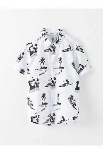 LC Waikiki Poplin Boy's Shirt - Patterned and Short Sleeve