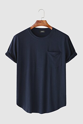 Terapi Men Erkek Yuvarlak Yaka Oval Kesim Cepli Basic T-Shirt Lacivert
