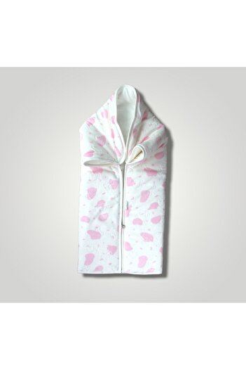 Tomuycuk %100 Pamuklu & Yumuşak Bebek Battaniyesi - Pembe Baskılı & Fermuarlı Angora Battaniye