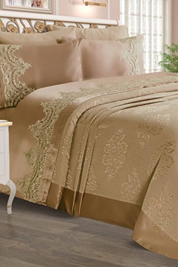 Çt Çeyizci Tekstil Sahra Duvet Set Double French Lace Cappuccino
