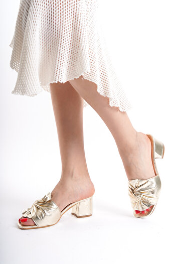 ERNİLA Genuine Leather Bow Heeled Slippers
