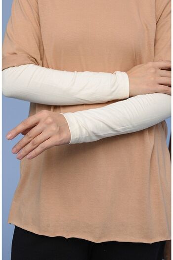 MyBen Women's Ecru Colored Plain Sleeve Zmn02