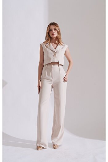 Rabia Çelik Nude Color Women's Vest and Trousers Set